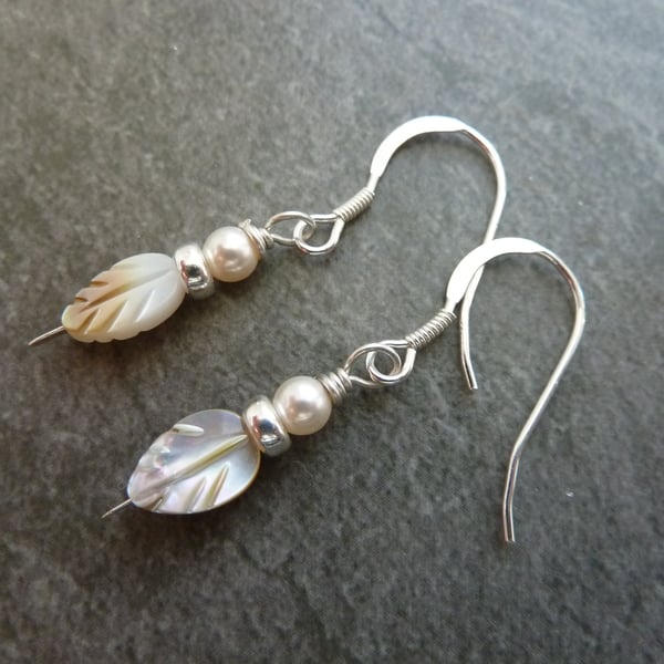 sterling silver earrings, shell and pearl