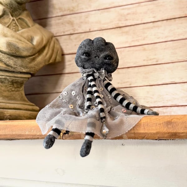 Spun Cotton Black Cloud Art Doll