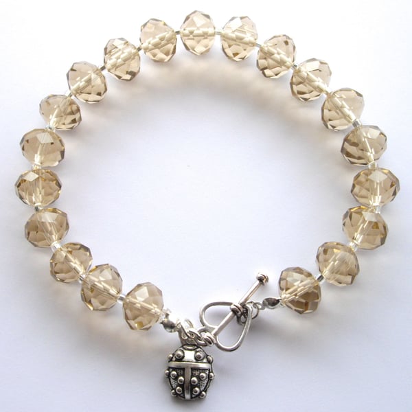 Crystal Bead Ladybird Charm Bracelet - UK Free Post
