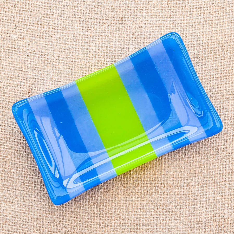 Blue, Lavender and Green Fused Glass Trinket Soap Dish