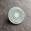 Spotty circles brooch, aqua glaze, white, porcelain, contemporary