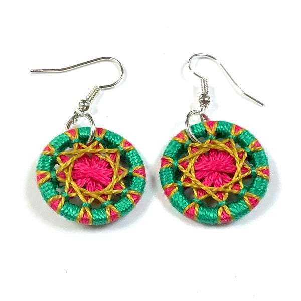 Textile Button Earrings