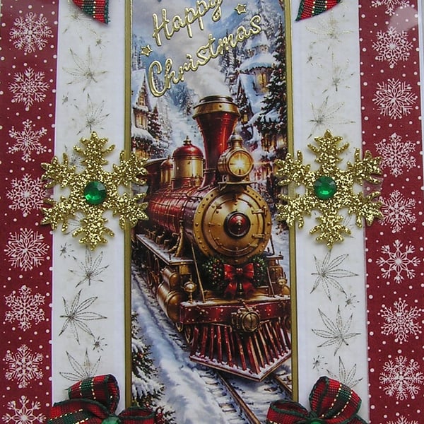 Hand Crafted Decoupage Chistmas Card - Happy Christmas (3395) Steam Train