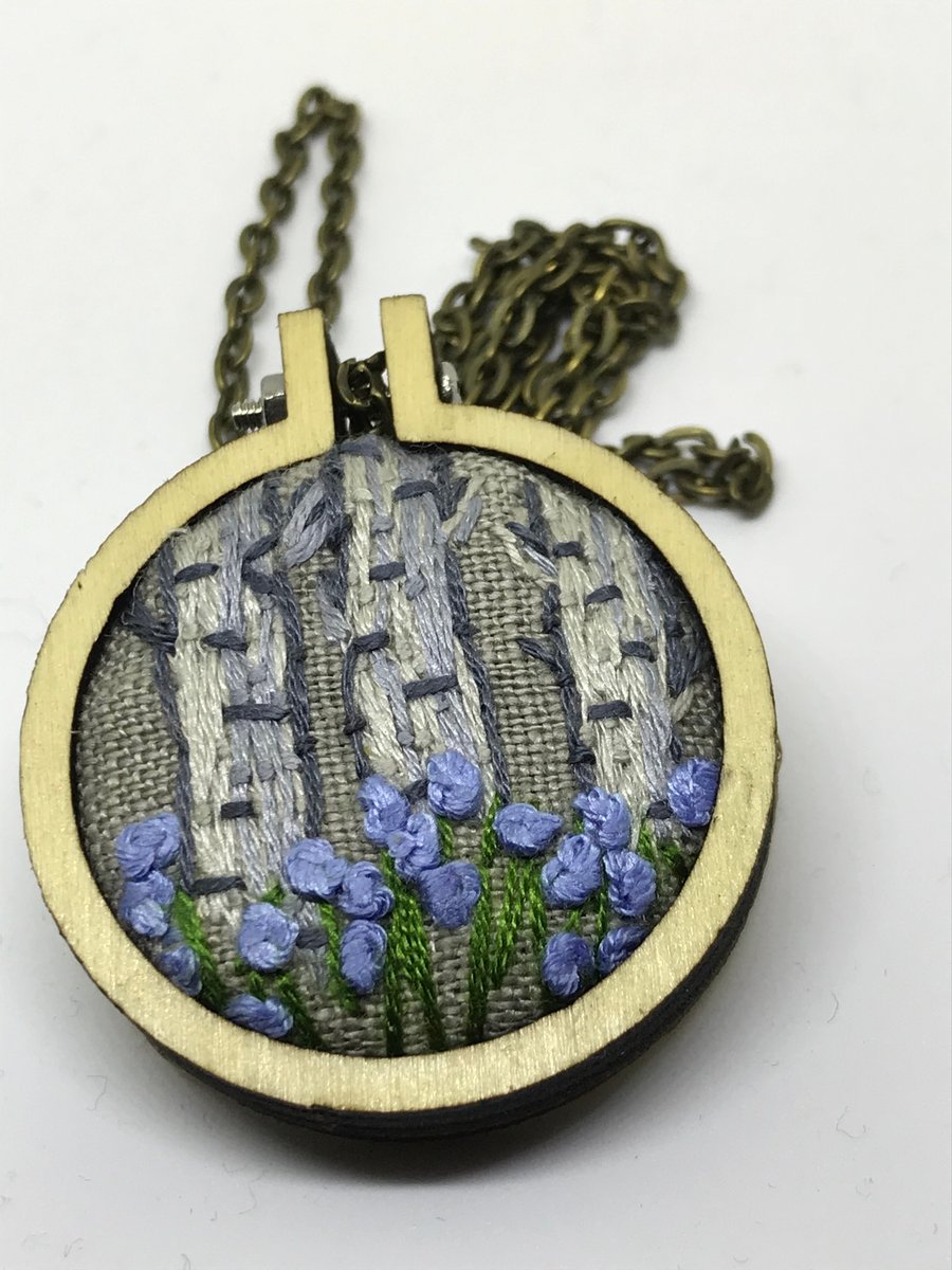 Silver Birch trees and Blue flowers pendant
