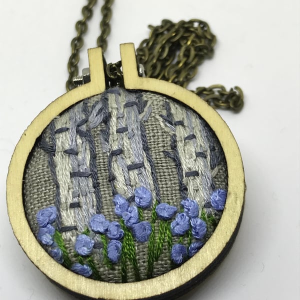 Silver Birch trees and Blue flowers pendant