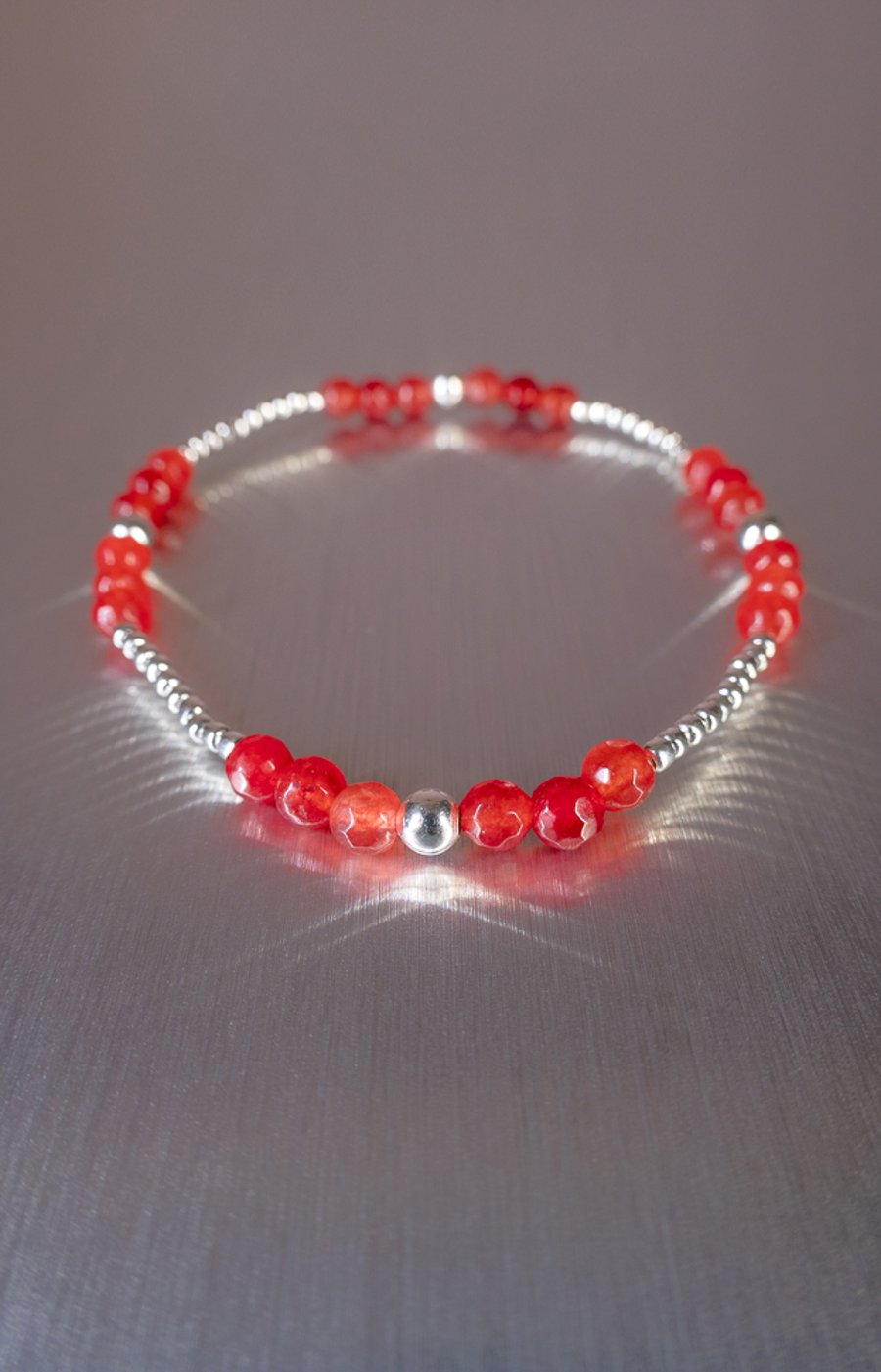 Red Agate and Sterling Silver stretch bracelet