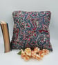 Cushion cover 14" in teal and cherry red pattern fabric.  - Image 1