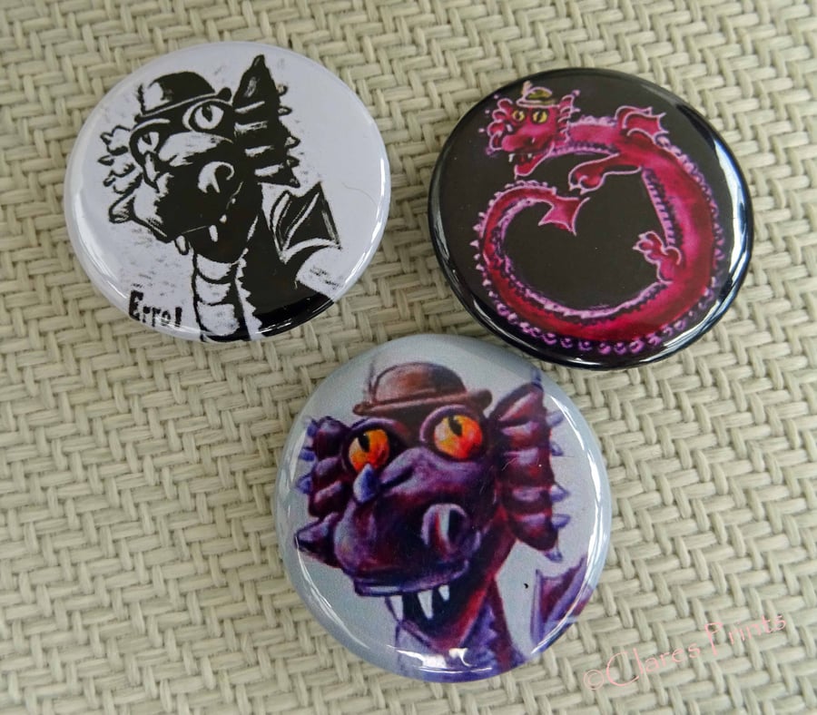 Steampunk Dragon Art Badges Buttons Cosplay