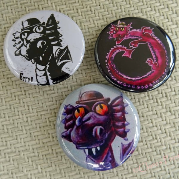 Steampunk Dragon Art Badges Buttons Cosplay