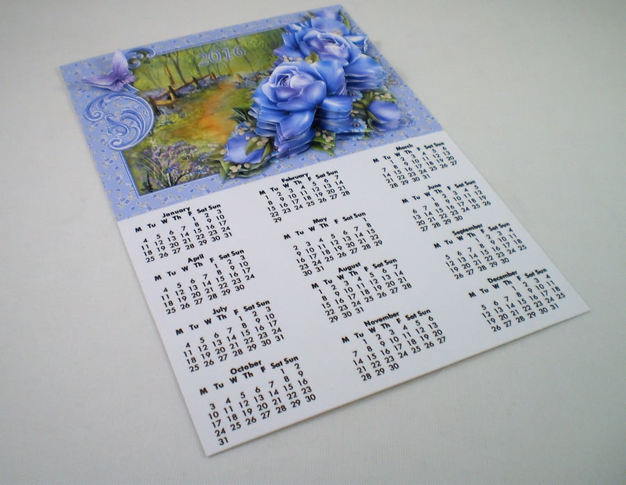 Handmade Small Wall Calendar, floral, 3D, 2016