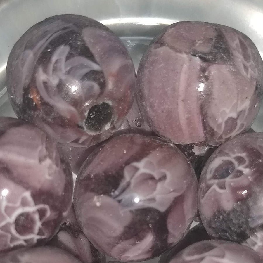 Mauve Purple Marble Glass Bead Rounds x 10