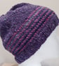 Handknit Donegal Hat in Purple with stripes MED - Image 1