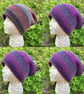 Reversible Hat. Beanie. Slouchy. Knitted Hat. Woolly Hat. Purple Hat. Brown Hat. - Image 1