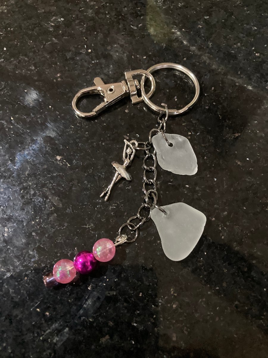 Bag charm or key ring with seaglass decoration