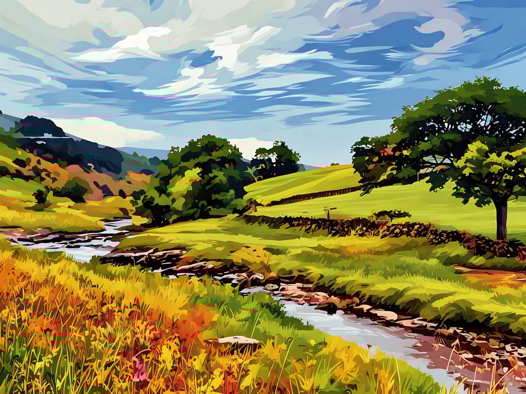 A4 Print Trees & Stream in Dales Yorkshire 