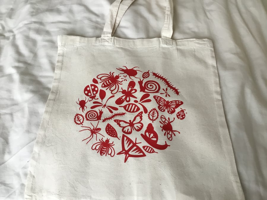 Bug tote bag. Shopping bag. Recycled cotton bag. CC270. Seconds Sunday