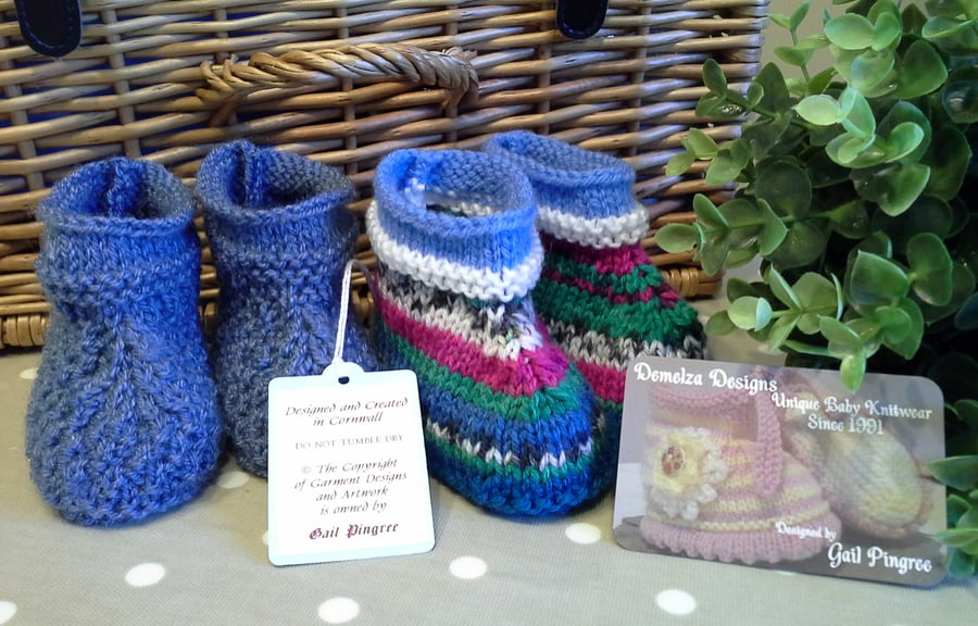 Hand Knitted Baby Boy's 2 Pair Pack Booties  3-9 mths (HELP A CHARITY)