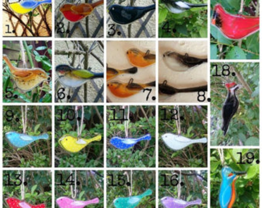 Fused Glass Birds, bird lover gift, British bird, garden ornament, hanging bird