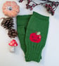 Cute Apple Fingerless Gloves, Green Knitted Wrist Warmers, Autumn hand warmers - Image 5