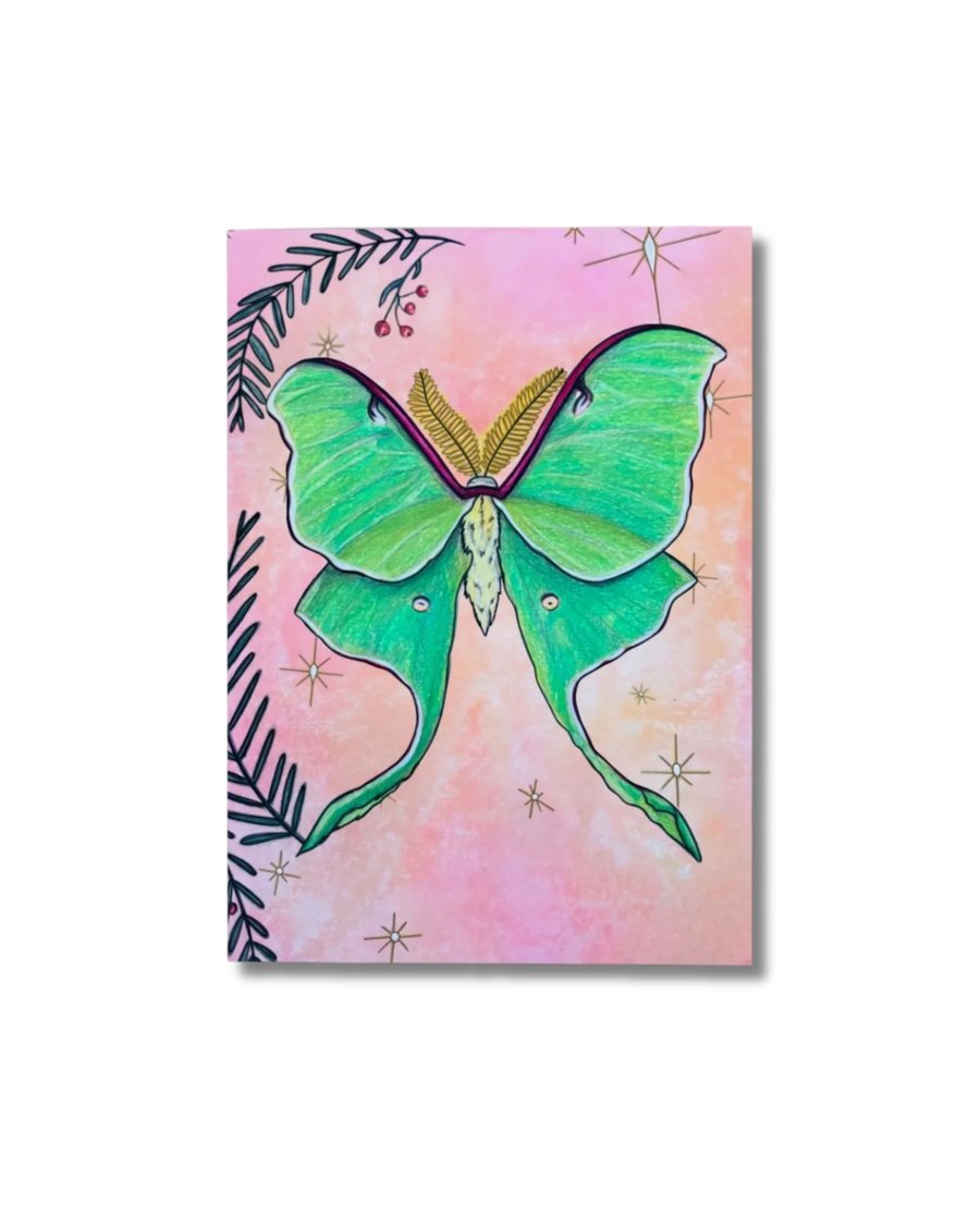Luna Moth Greeting Card – 7x5"  Personalised Optional