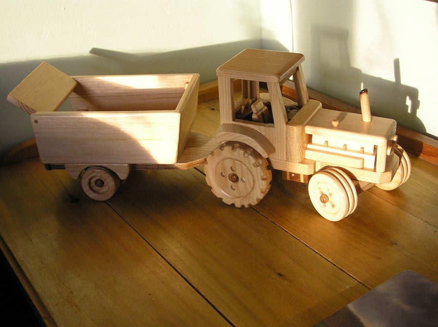 Wooden Model Toy Tractor and Trailer
