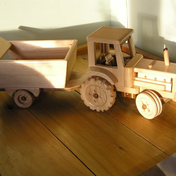 Wooden Model Toy Tractor and Trailer