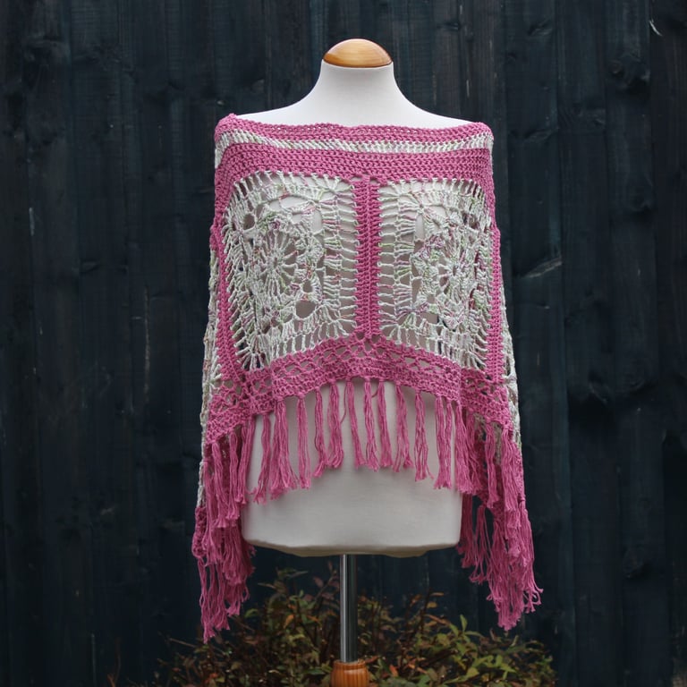 Wild Orchid & Marble Crochet Poncho - Design A452