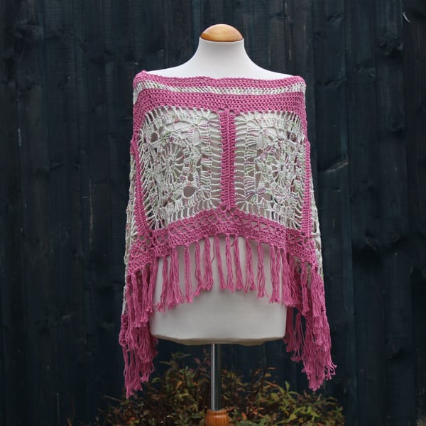 Wild Orchid & Marble Crochet Poncho - Design A452