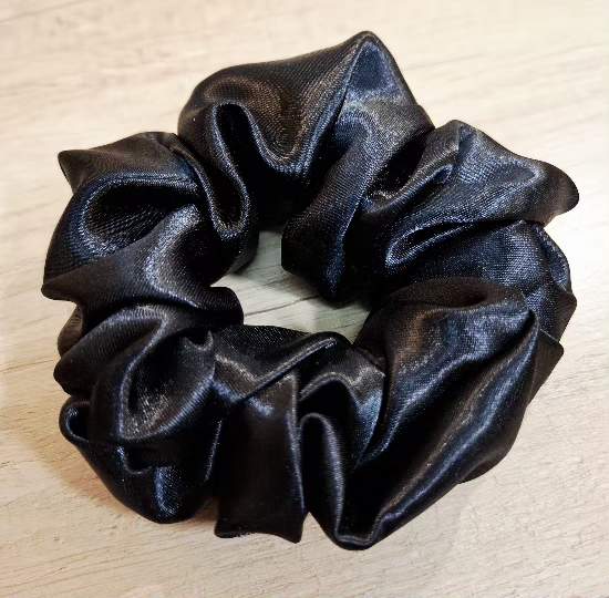 Handmade black satin scrunchie