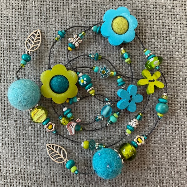 “Aria” Turquoise and Green lariat necklace