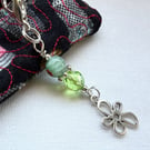 Beaded journal planner charm with green silver beads, clip on bag charm 