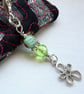 Beaded journal planner charm with green silver beads, clip on bag charm 