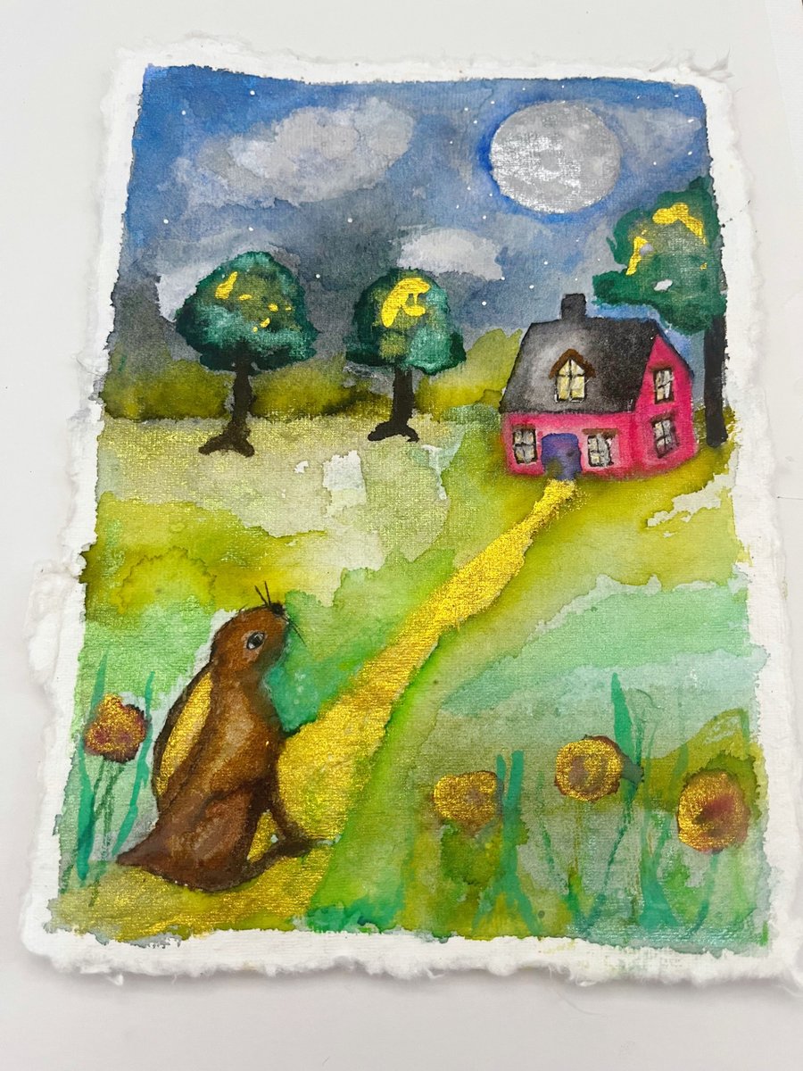 Watercolour Moongazing Hare Original Art 