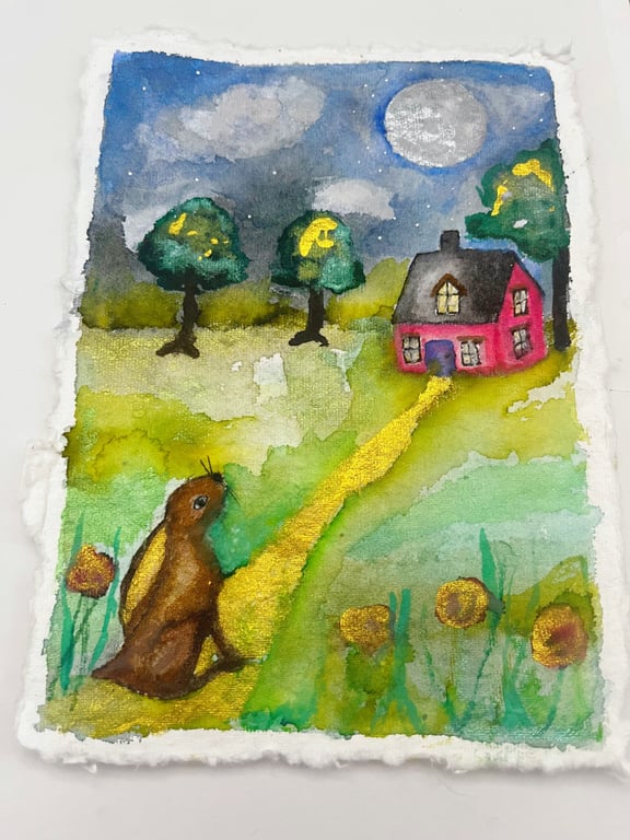 Watercolour Moongazing Hare Original Art 