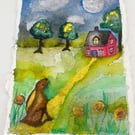 Watercolour Moongazing Hare Original Art 