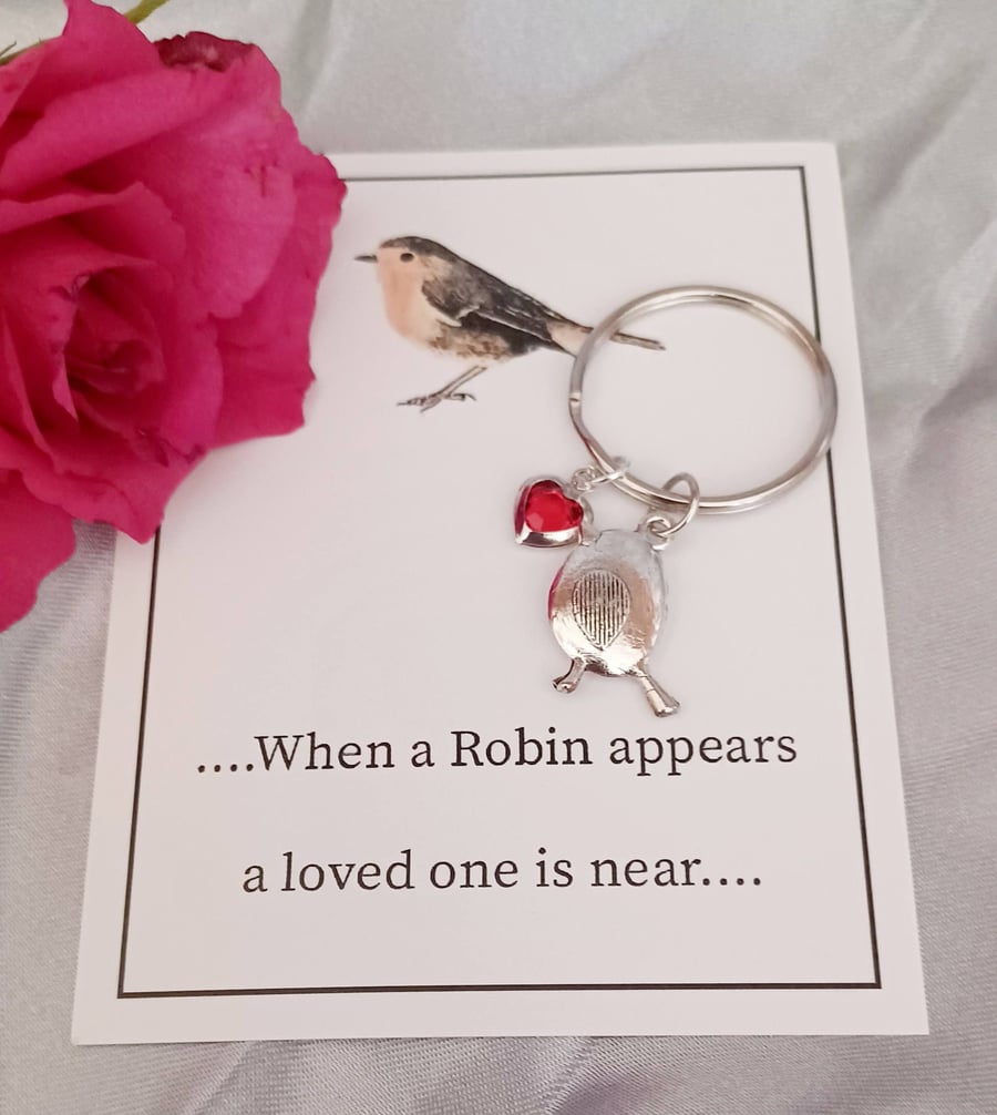 Robin and Heart Keyring