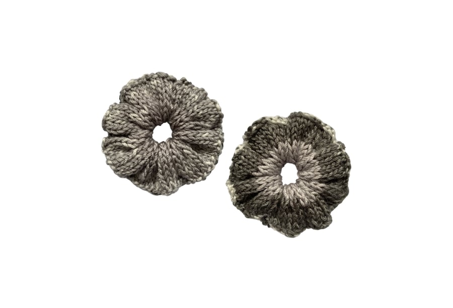 Hand Knitted Hair Scrunchie Bobble Bun Topper Grey White Handmade Accessories