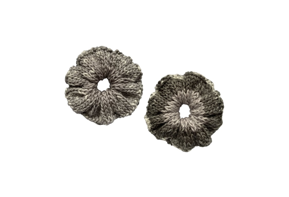 Hand Knitted Hair Scrunchie Bobble Bun Topper Grey White Handmade Accessories