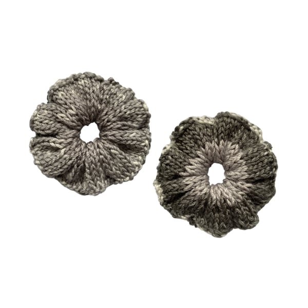 Hand Knitted Hair Scrunchie Bobble Bun Topper Grey White Handmade Accessories