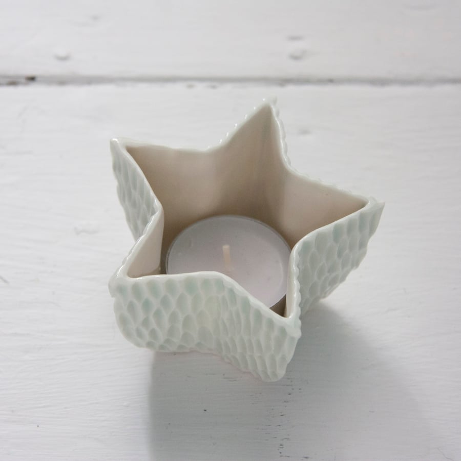 Celadon star tealight holder