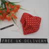 Face mask, small, adjustable,  3 layer,  nose wire,  washable in red polkadot 