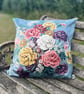 Vintage Sanderson Moira cushion cover with blue striped back