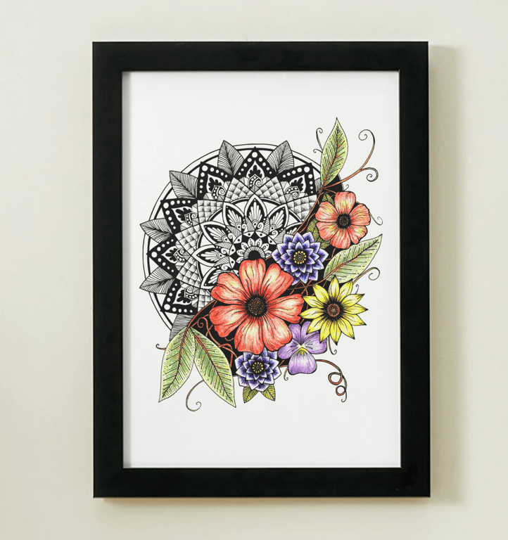 Manadala Flower Hand Drawn Illustration Poster