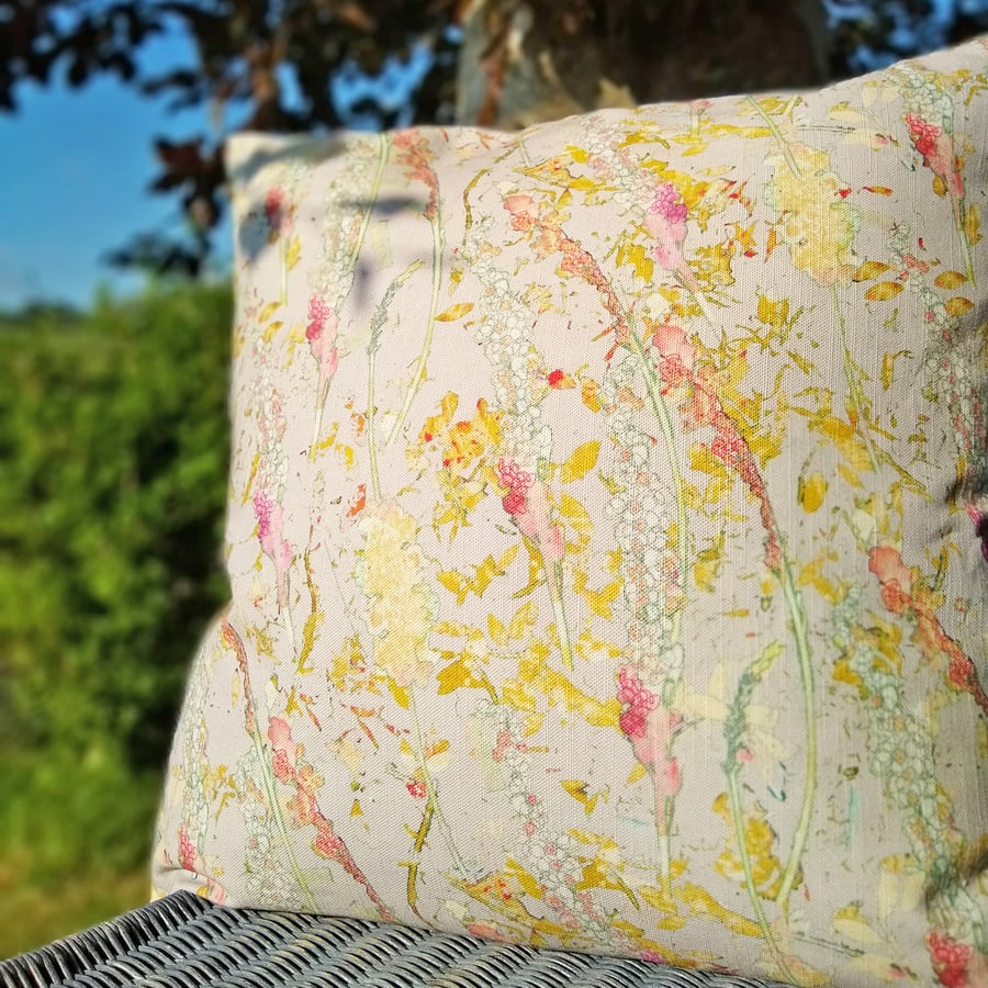 Floral design, linen and velvet handmade cushion