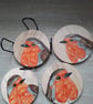 "Robins" original handpainted wooden coasters, set of 4 with holder