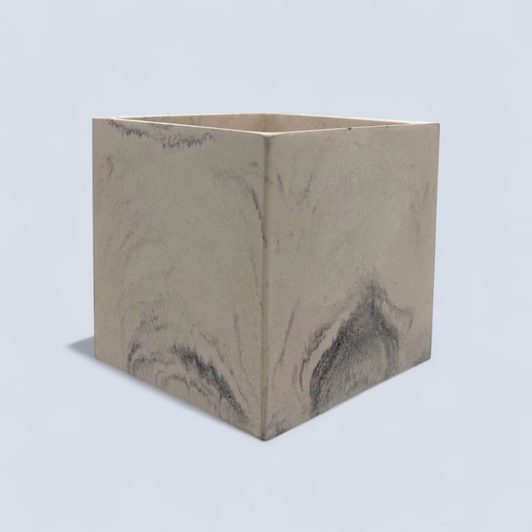 Handmade Cube Plant Pot – Black and White Marbled Indoor Planter 10cm