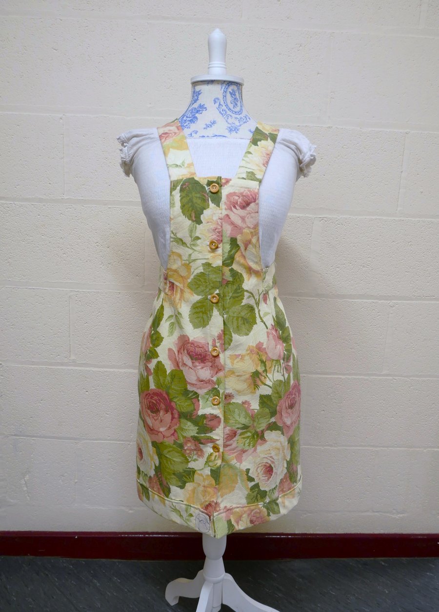 Upcycled Floral Cotton Dungaree Skirt - Waist 82cm