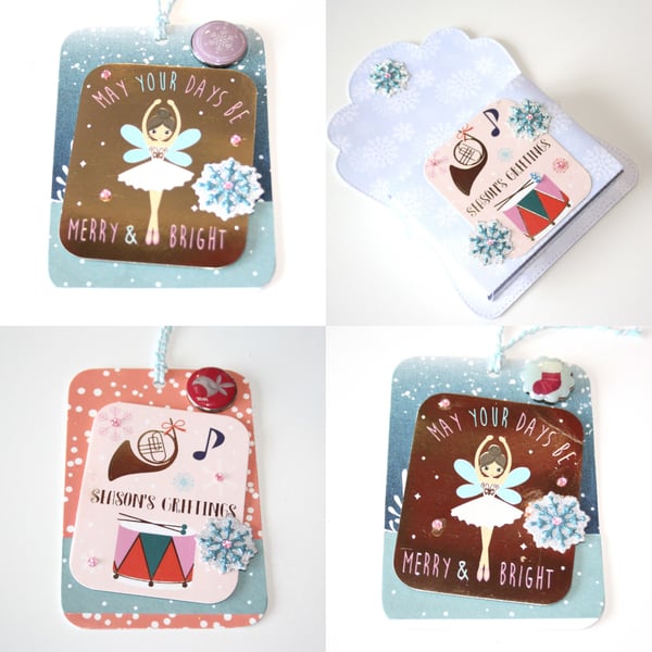 Seasons Greetings Merry and Bright Christmas Gift Tags Set of 4 Set 2