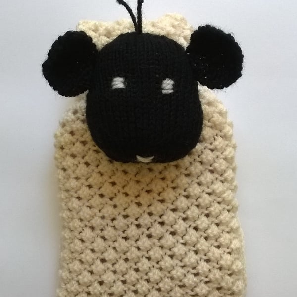 Knitted sheep hot water bottle