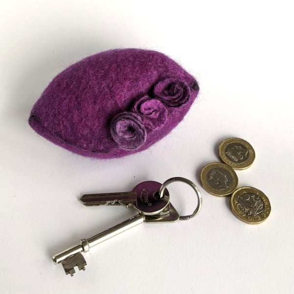 Pod purse: Felted wool purse - deep purple